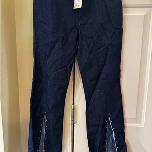 XOXO Dark Blue Denim split leg Jeans with Red Accents crystals 9/10